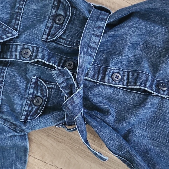 DENIM Longsleeve Button Down Tye Dress Size 12mo Pockets - Picture 2 of 6